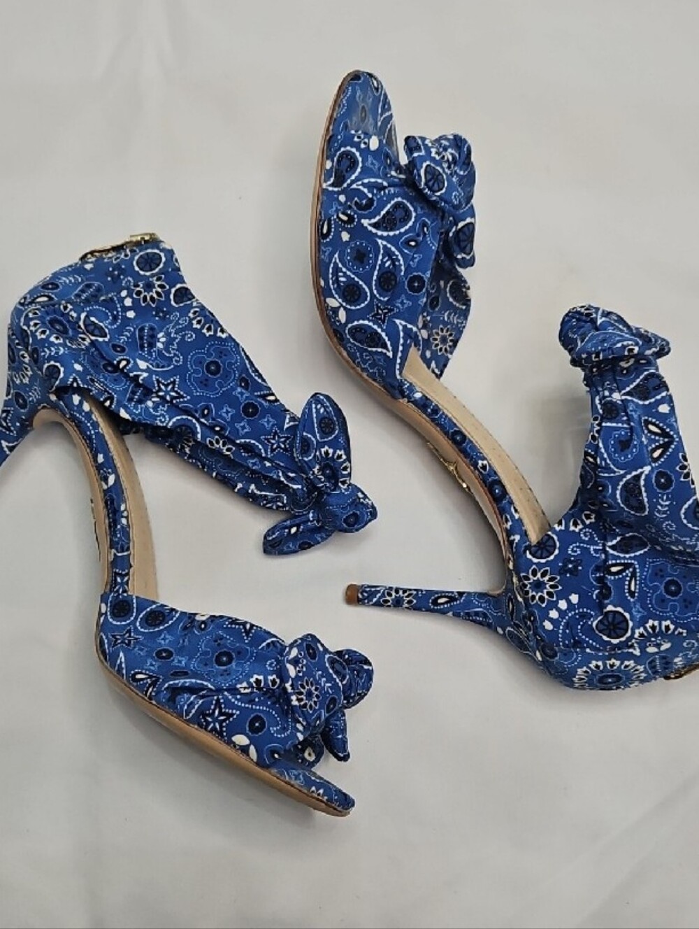Charlotte Olympia Patty Blue Bandana Paisley Print Heeled Sandals